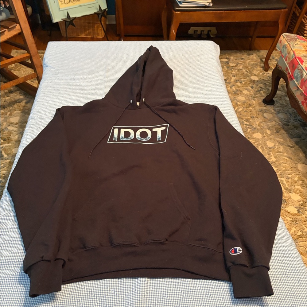 Champion Black Hoodie with Small Blue & Red Logo
